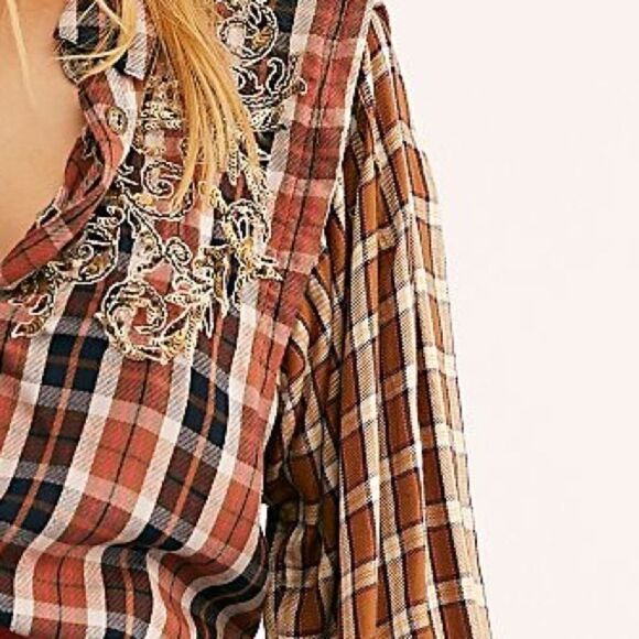Free People Snow Top Mountains Plaid Shirt - Picture 4 of 5